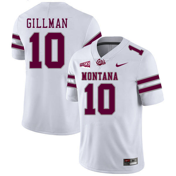 Montana Grizzlies #10 Eli Gillman College Football Jerseys,Uniforms Stitched Sale-White